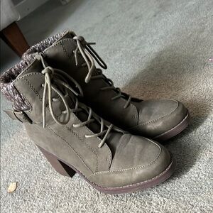 Marshalls Brown Heeled Boots with Chunky Heel and Lace-Up Design
